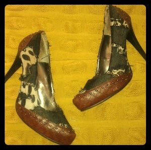 Denim, Brown and Animal Print Wild Rose Heels